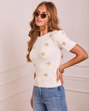 Sculpted Bloom Knit Embroidered Floral Top