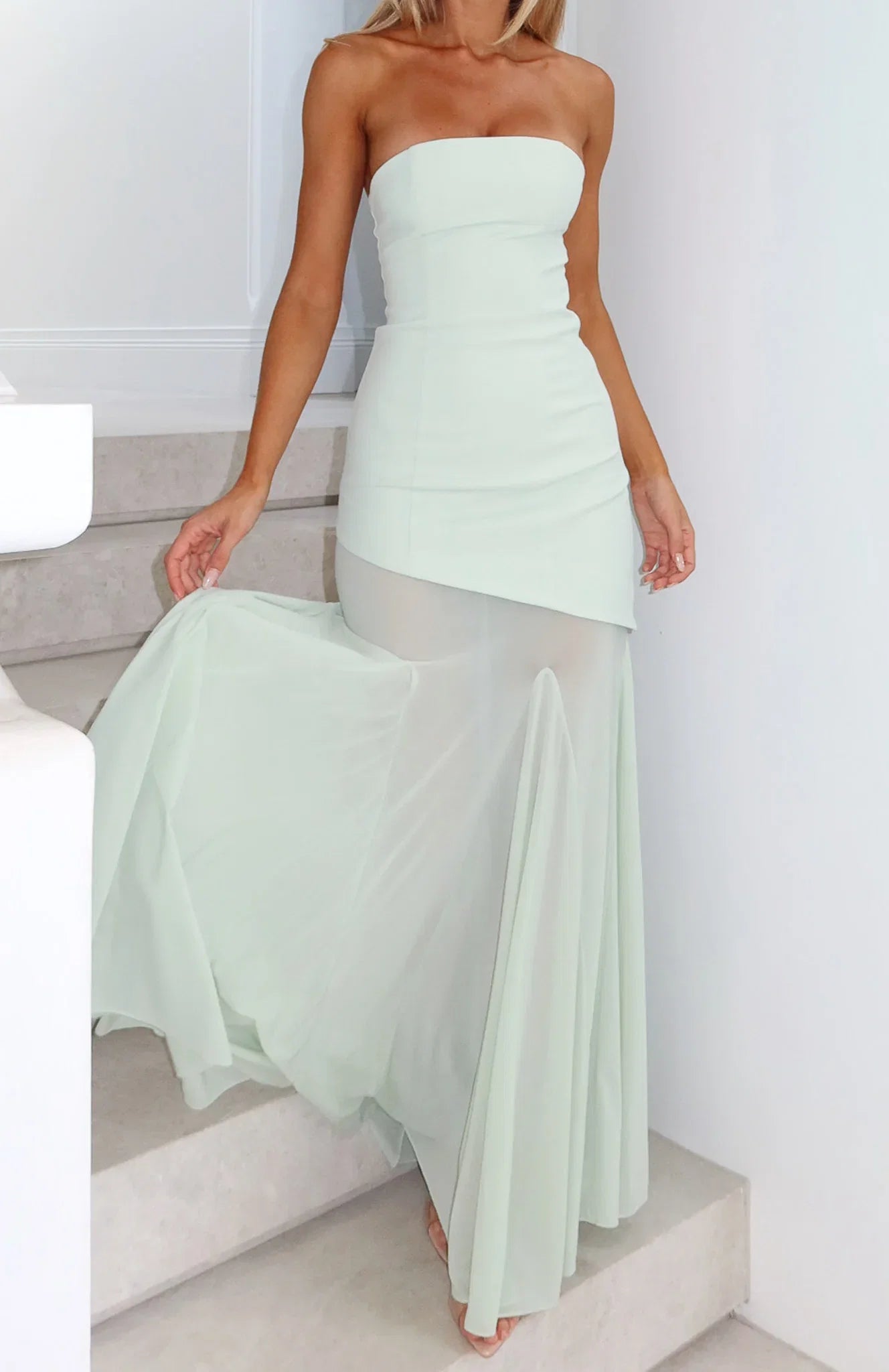 Sending My Best Strapless Maxi Dress Matcha
