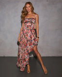 Rose Noir Asymmetric Floral Midi Dress