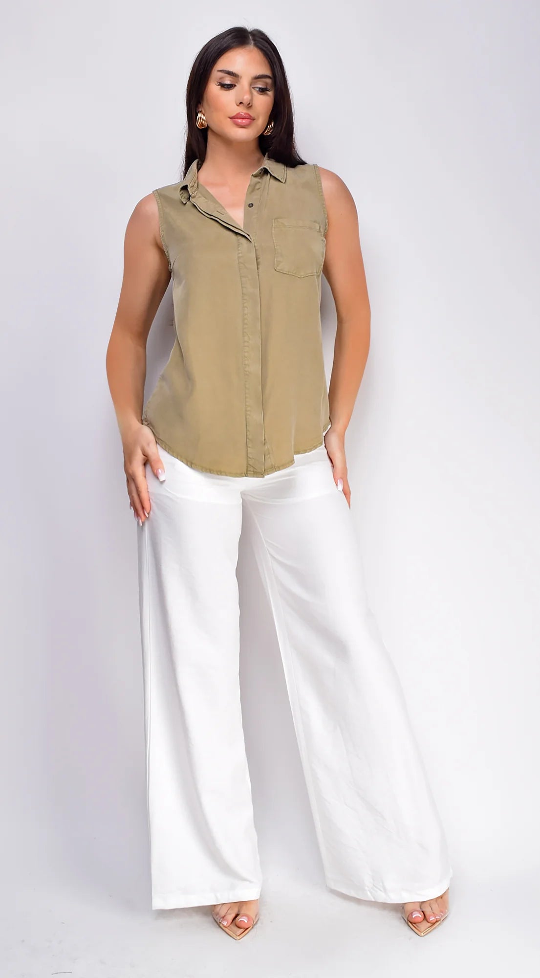 Drew Crinkle Wide Leg Pants White