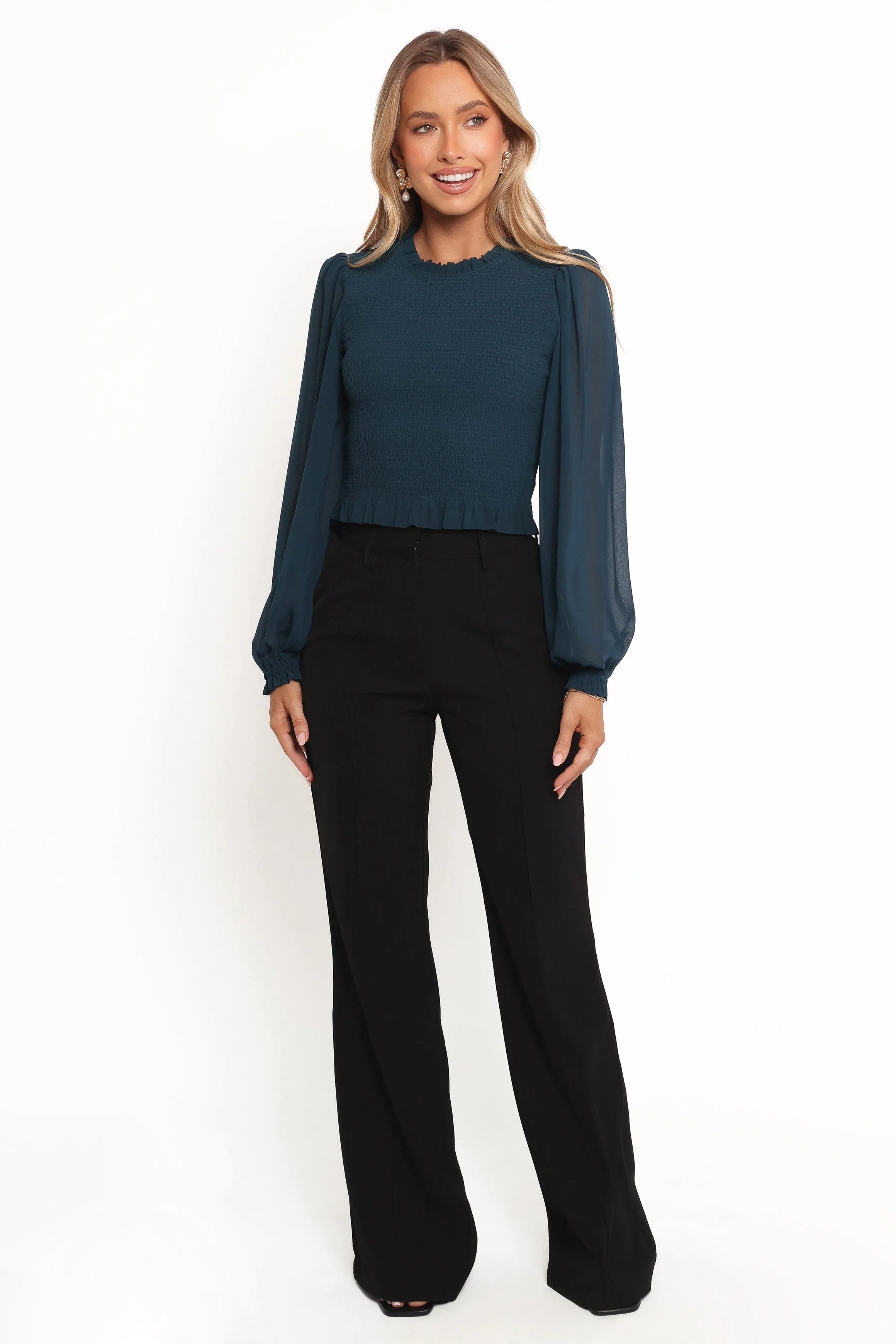 Aranha Sheer Sleeve Top Dark Blue