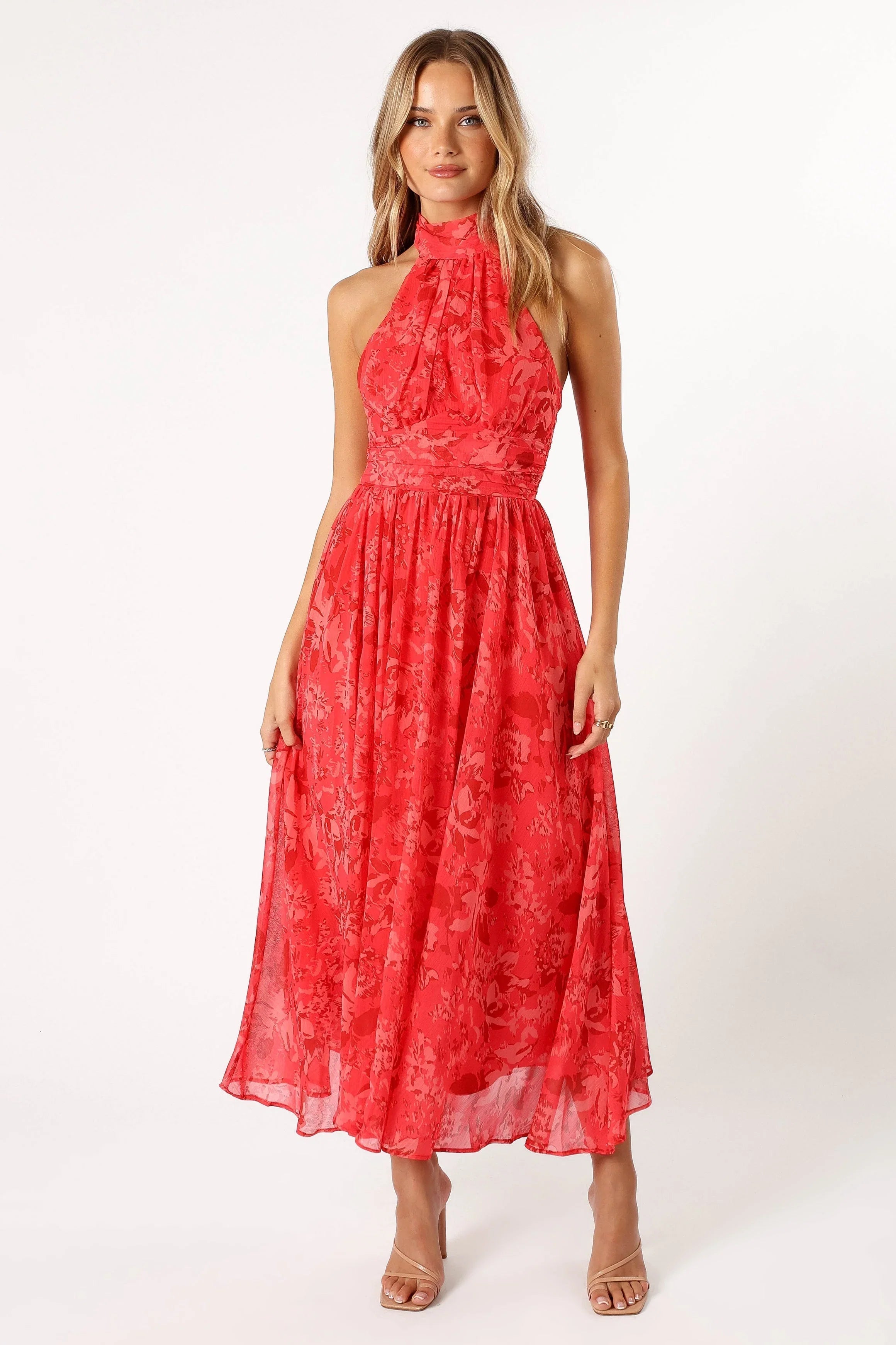 Primrose Halterneck Maxi Dress Red Floral