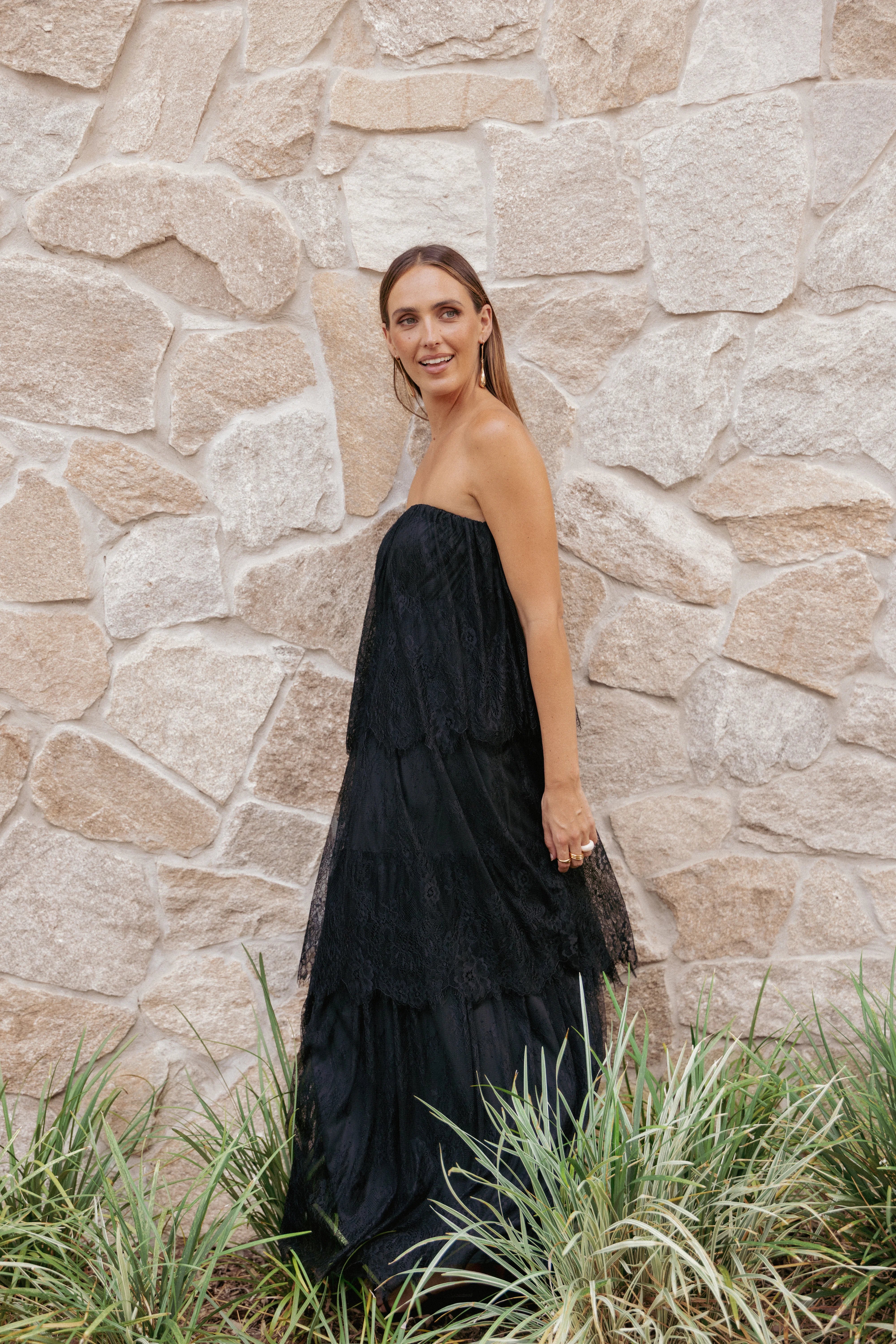 Bloom Strapless Maxi Dress Black Lace