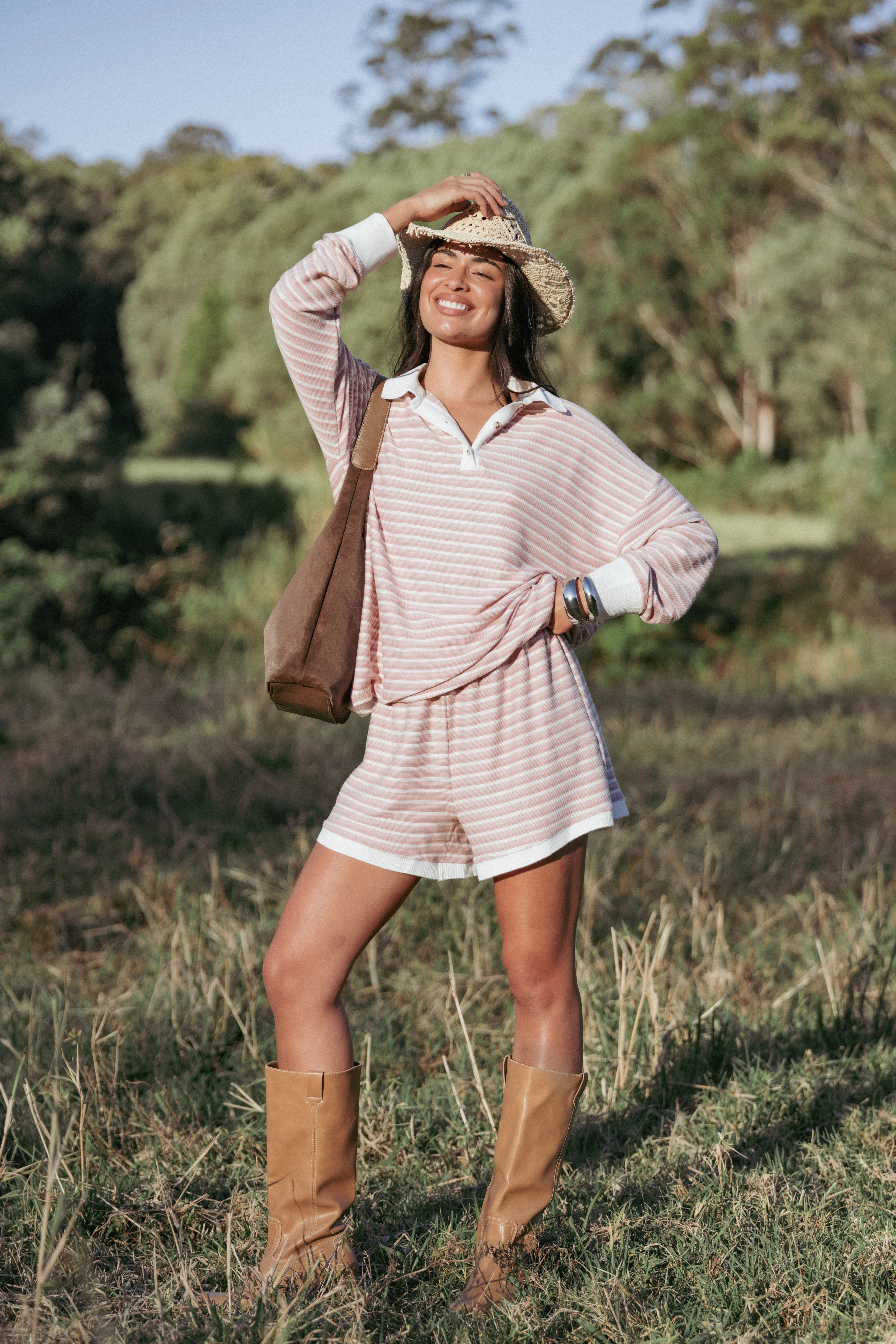 Dealia Knit Short Set Pink Stripe
