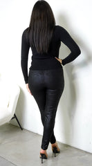Linea Coated Texture Pants Black