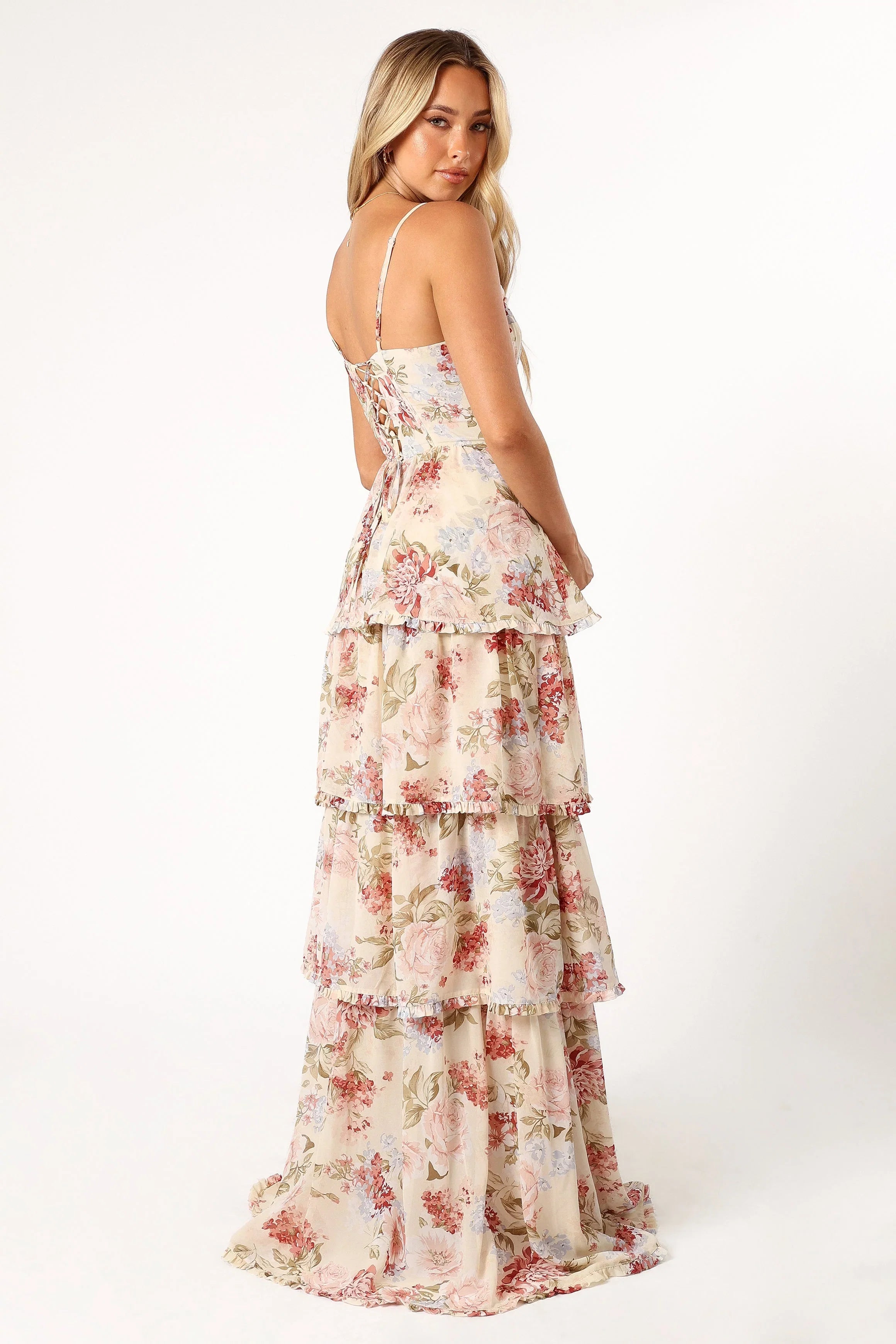 Mito Tiered Maxi Dress Cream Floral