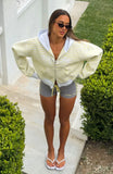 Verano Sixteen Maria Boxy Zip Front Hoodie Grey Marle Lemon Stripe