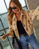 Agyness Cropped Bow Print Sherpa Jacket