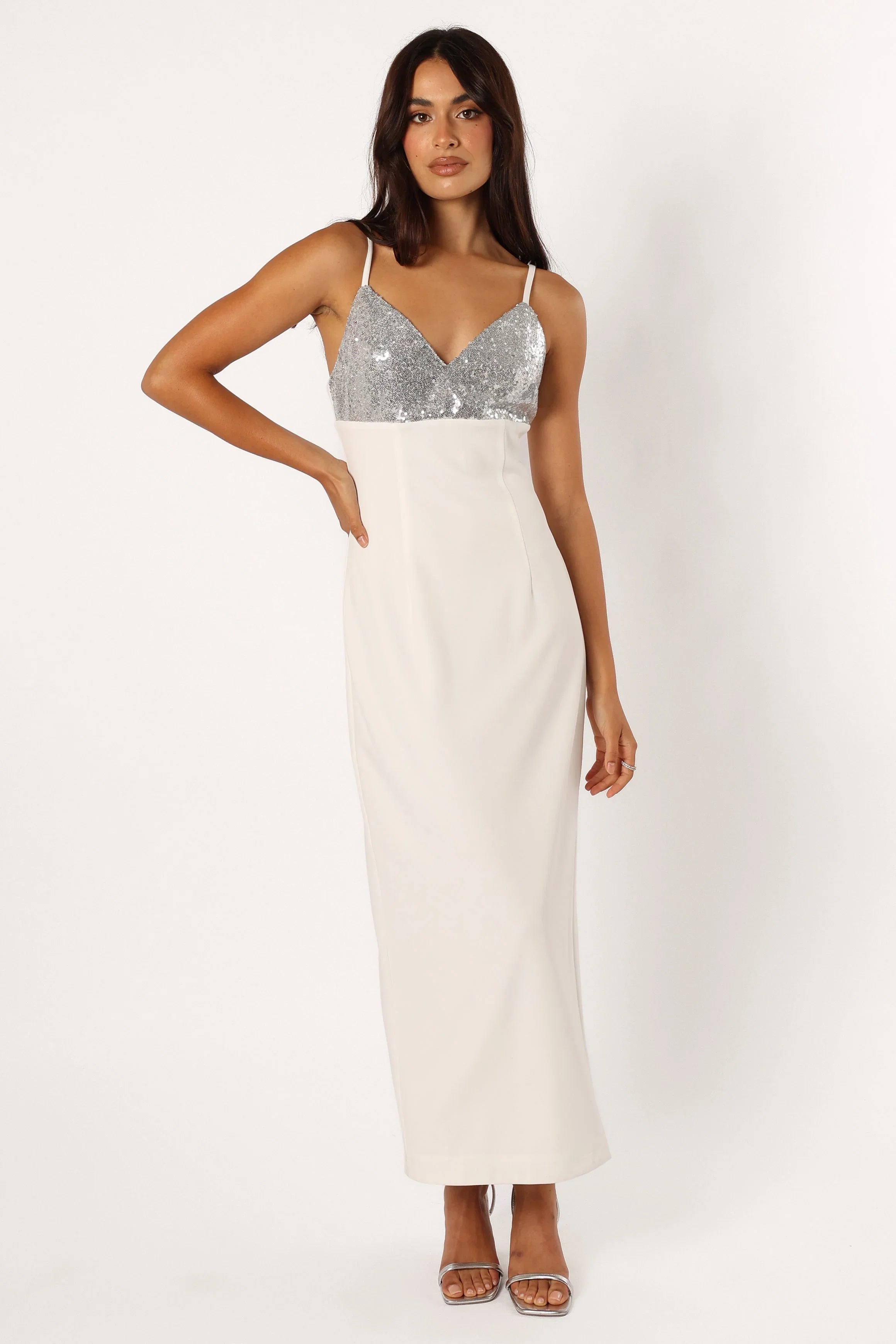 Kylie Slip Dress White Silver
