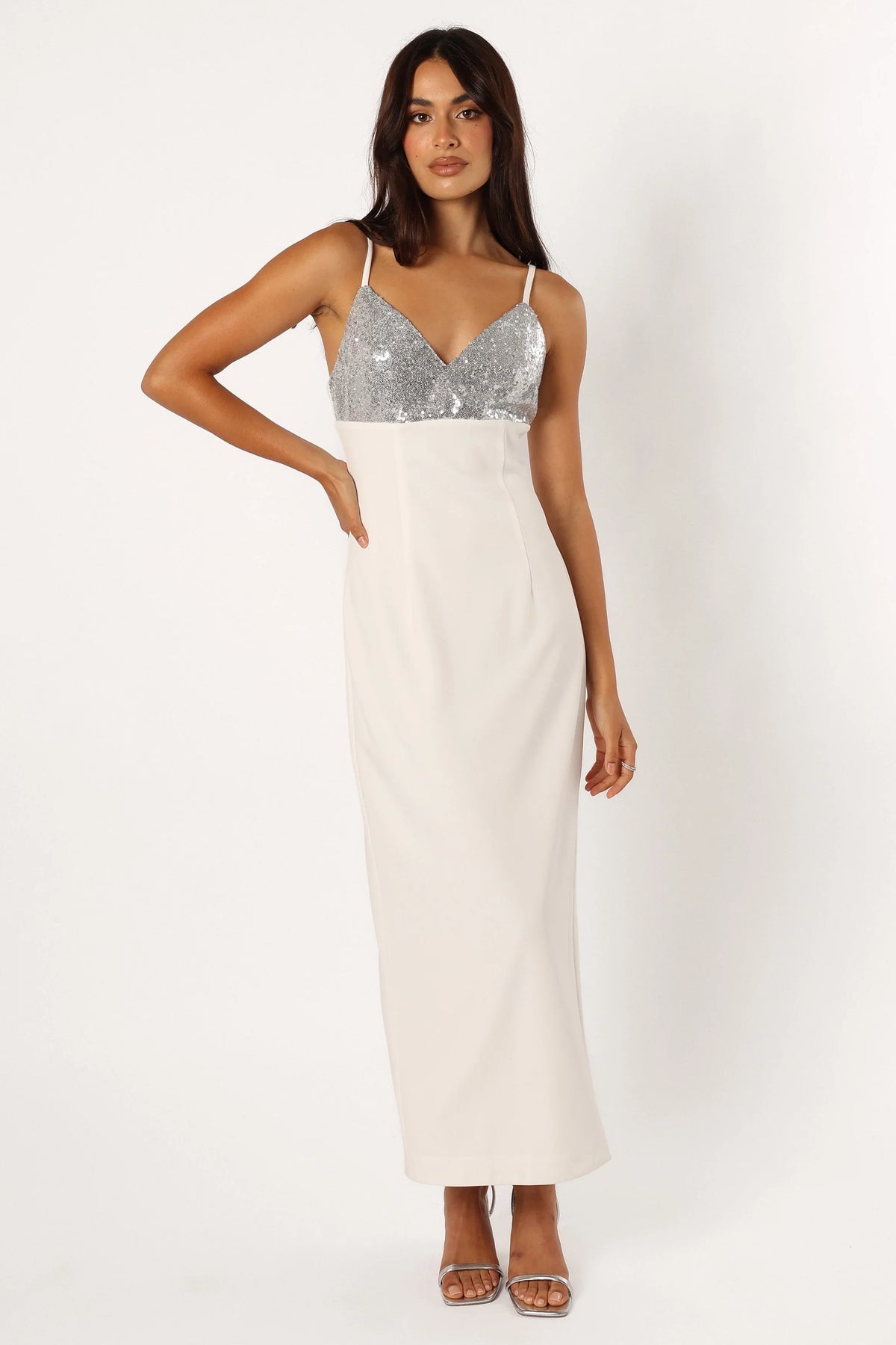 Kylie Slip Dress White Silver