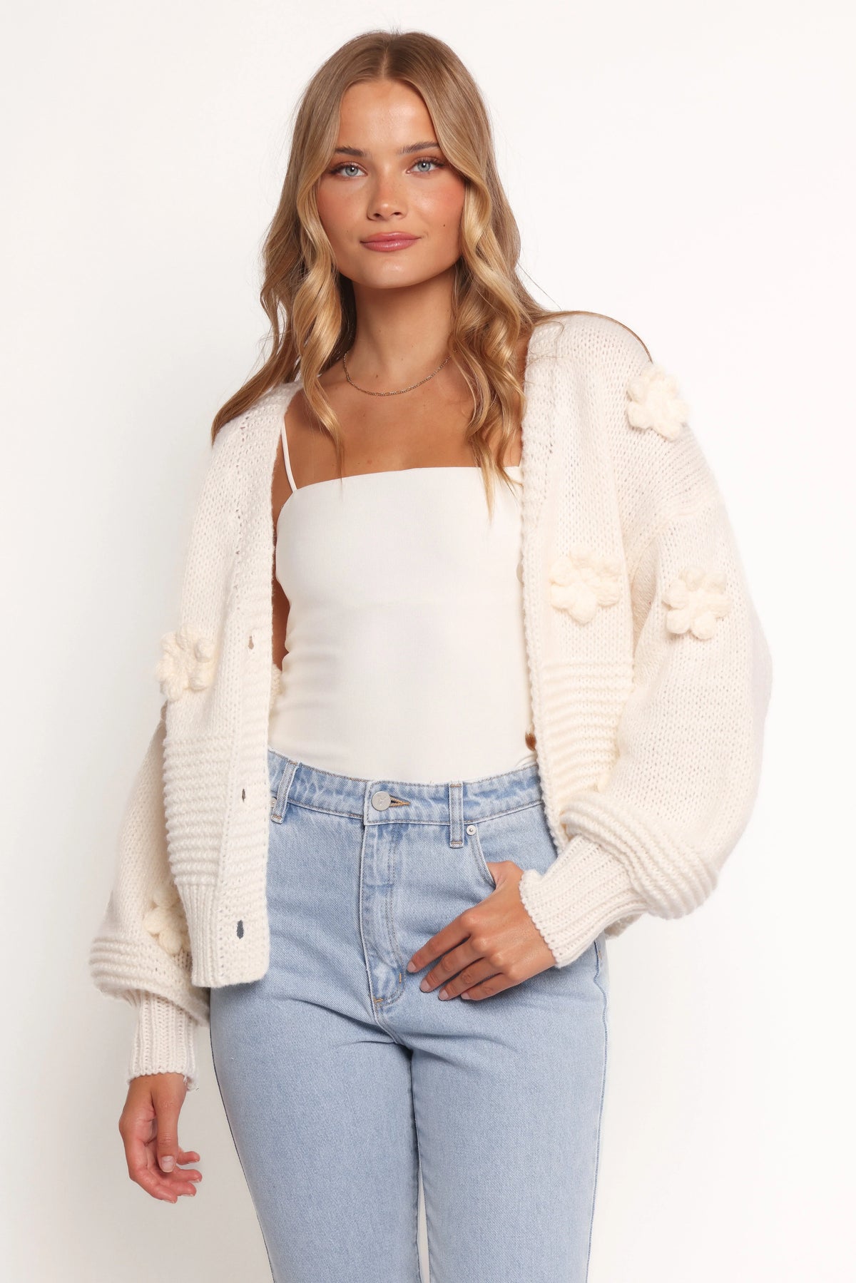 Harlee Flower Cardigan White