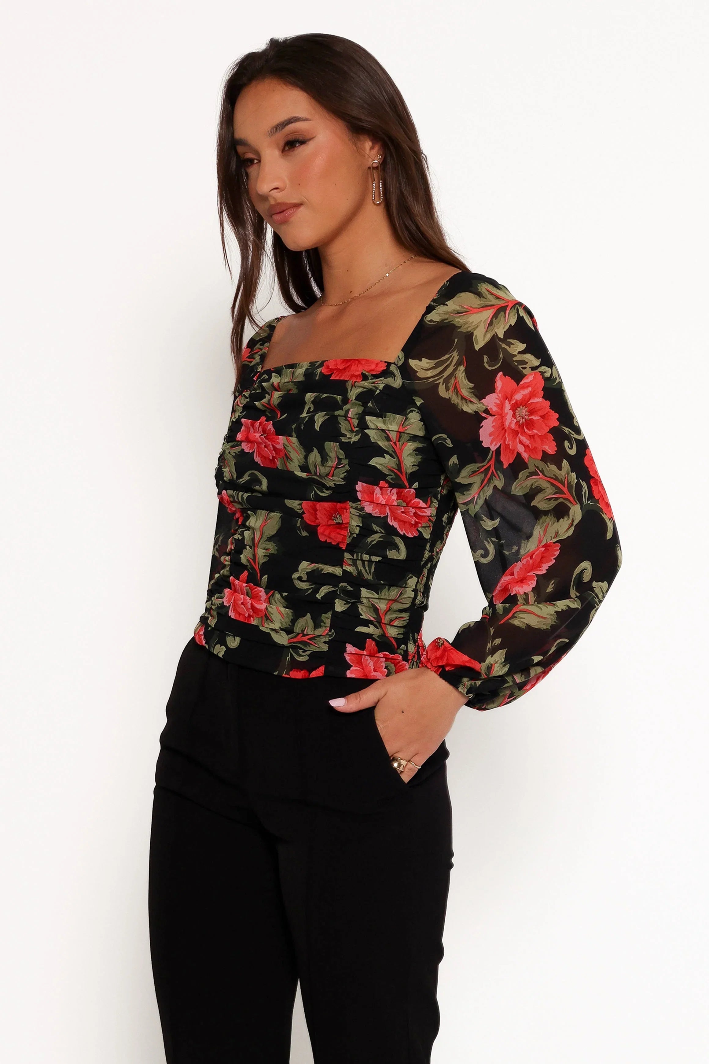 Maia Long Sleeve Top Black Floral