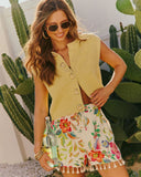 Seaside Picnic Knit Seashell Button Down Top