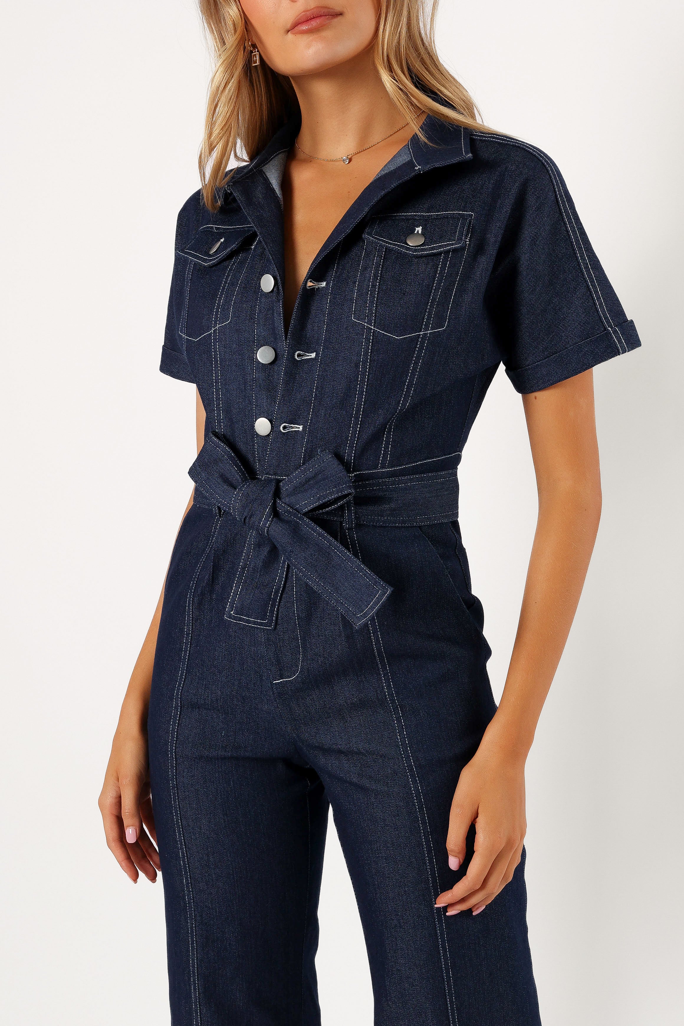 Demi Contrast Stitch Jumpsuit Dark Denim