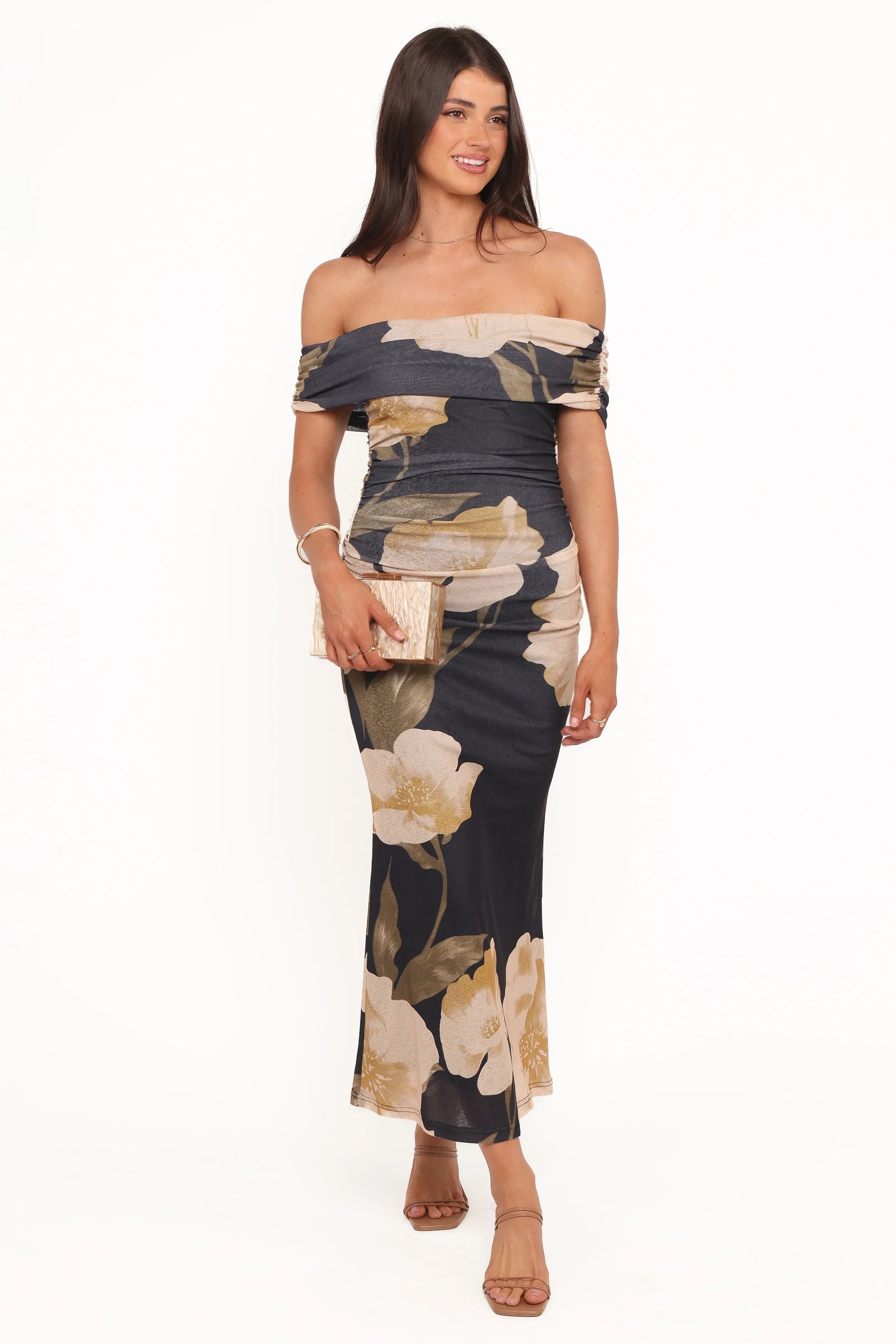 Koda Off Shoulder Midi Dress Black Floral