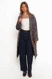 Torie Waist Tie Long Coat Grey Check