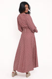 Ginnee Puff Sleeve Cutout Midi Dress Brown Geo