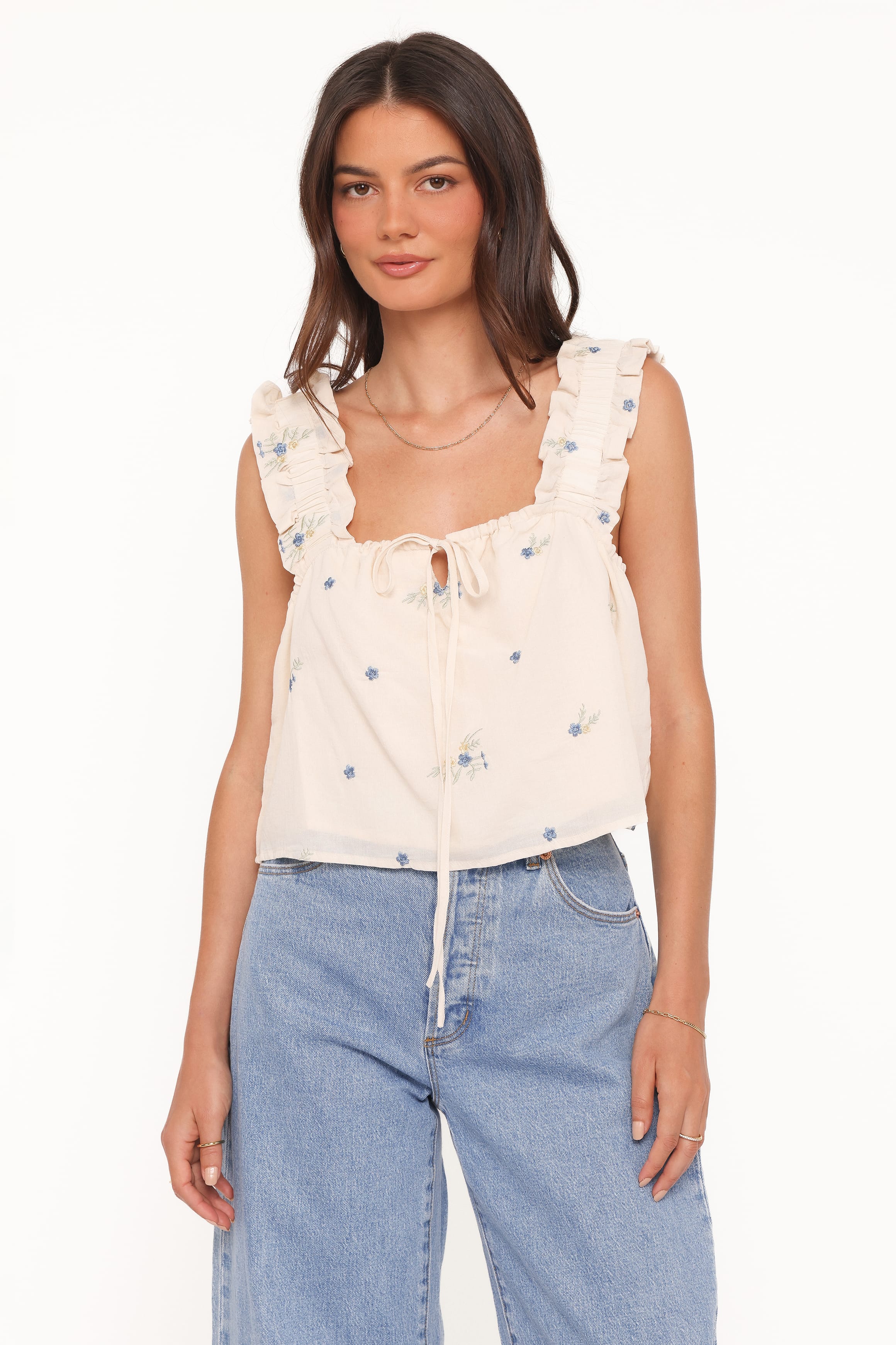 Marnie Top Ivory Blue Floral