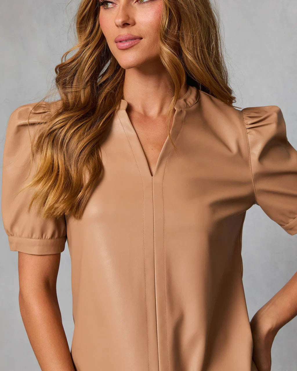 Zadig Leather Puff Sleeve Top
