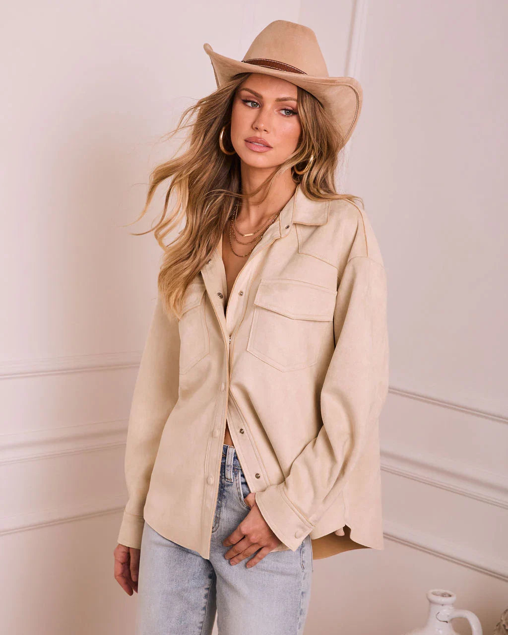 Airelle Faux Suede Button Down Top