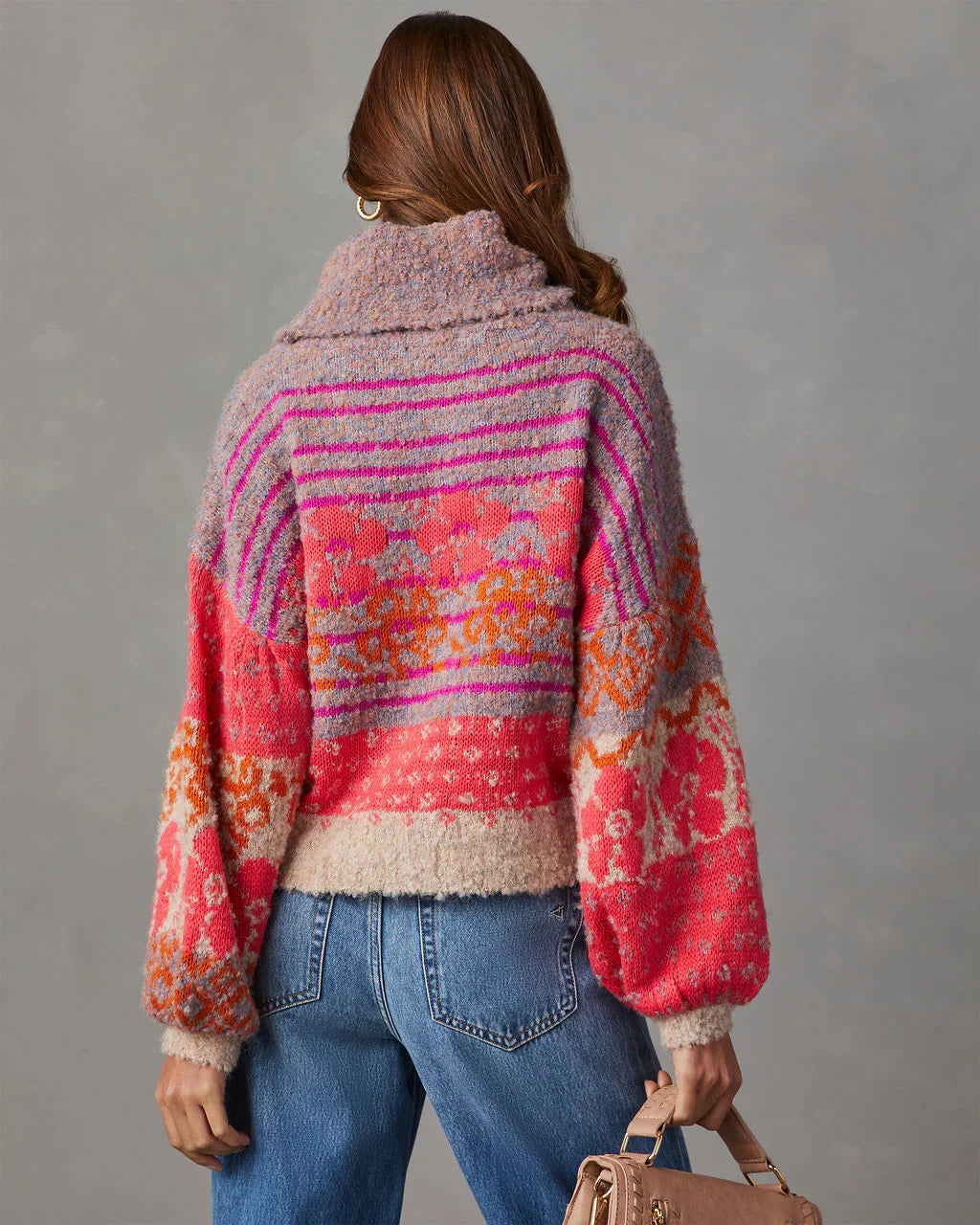 Monet Knit Printed Turtleneck Pullover Sweater