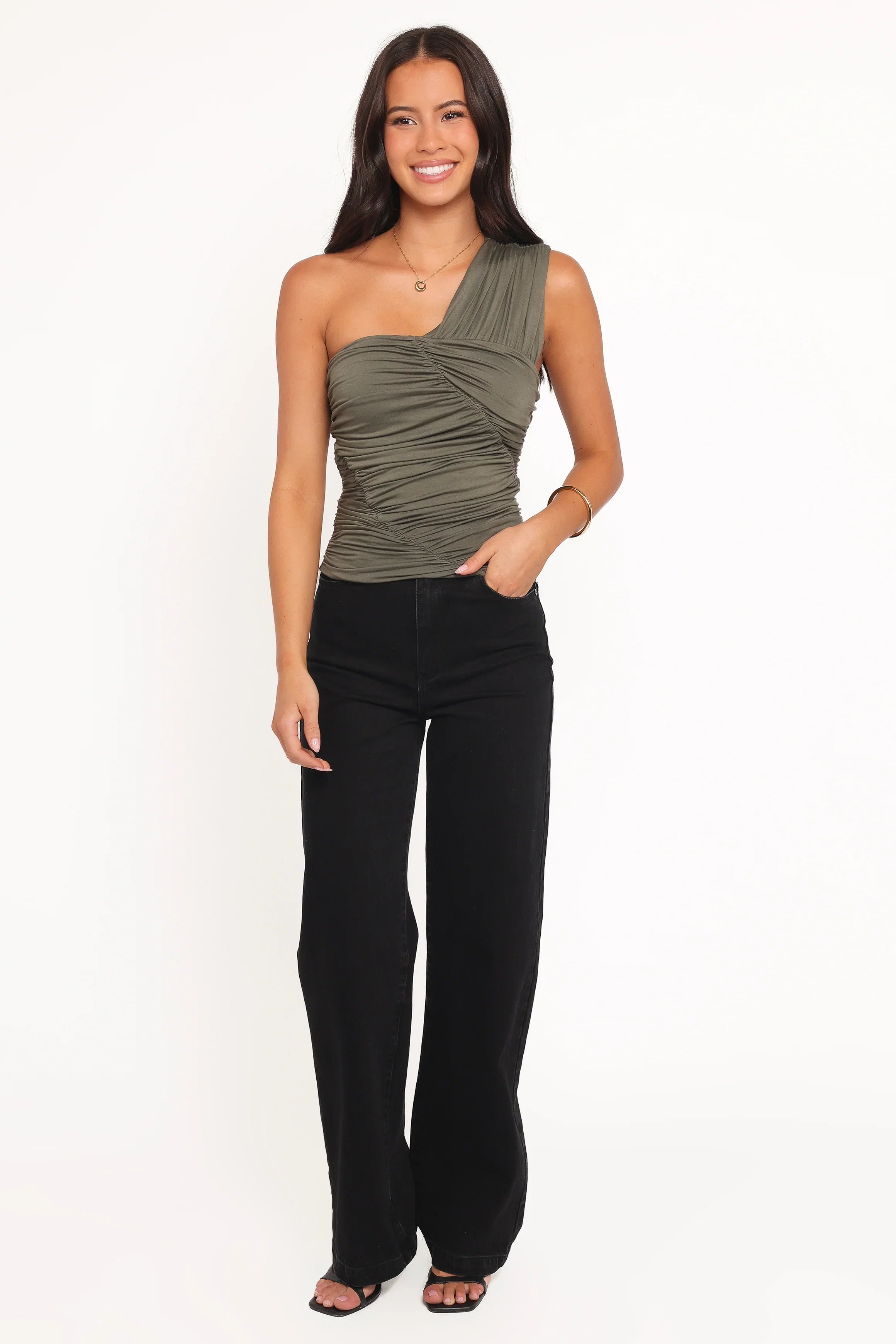 Phelps One Shoulder Top Olive
