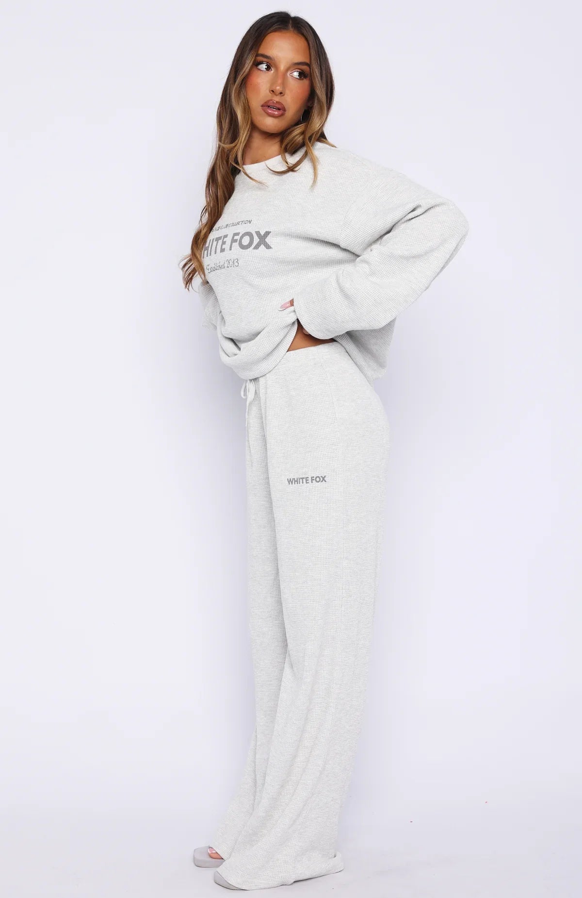 Leave Me Out Of It Waffle Wide Leg Sweatpants Grey Marle