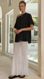 Elena Top and Maxi Skirt Set Black White Polka