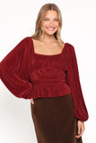 Ceppia Plisse Top Burgundy