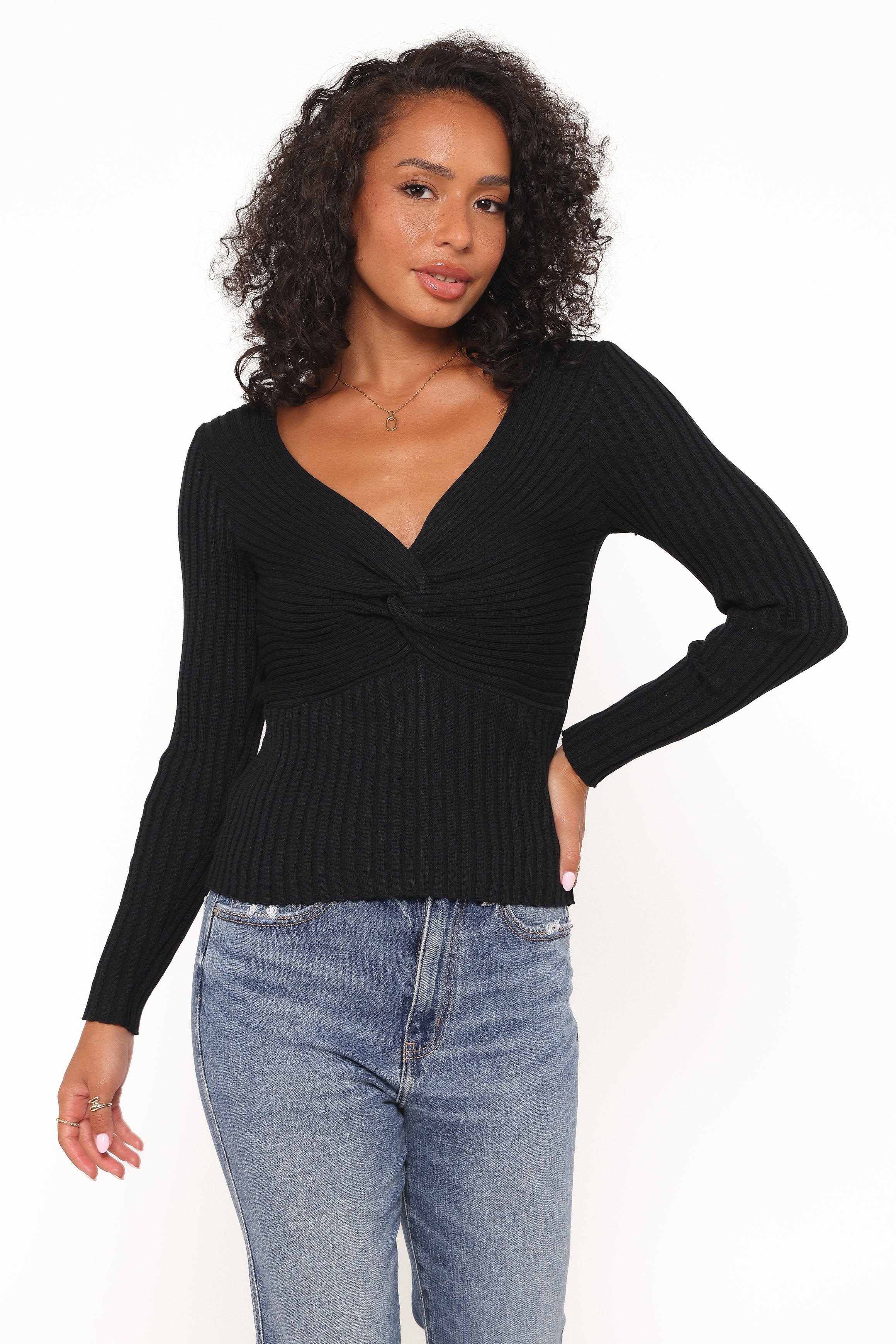 Demi Twist Detail Knit Top Black