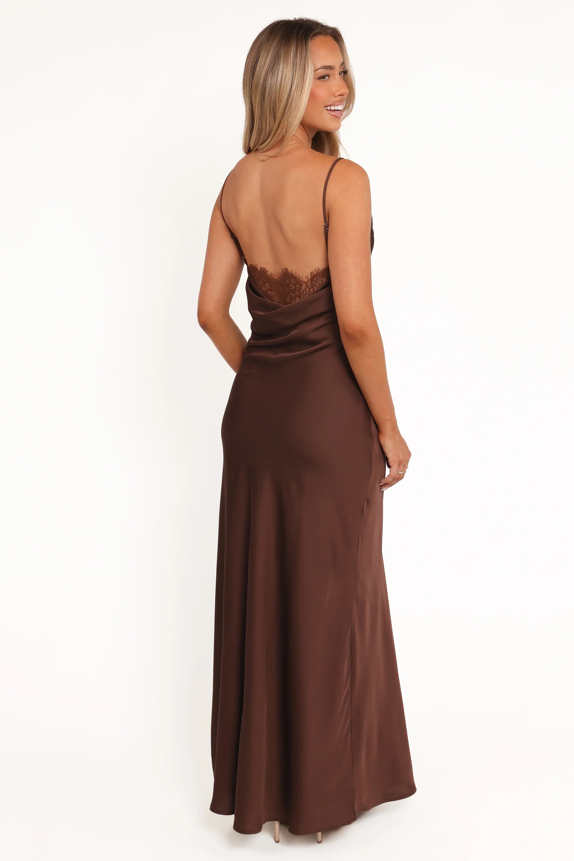 Evana Lace Maxi Dress Brown