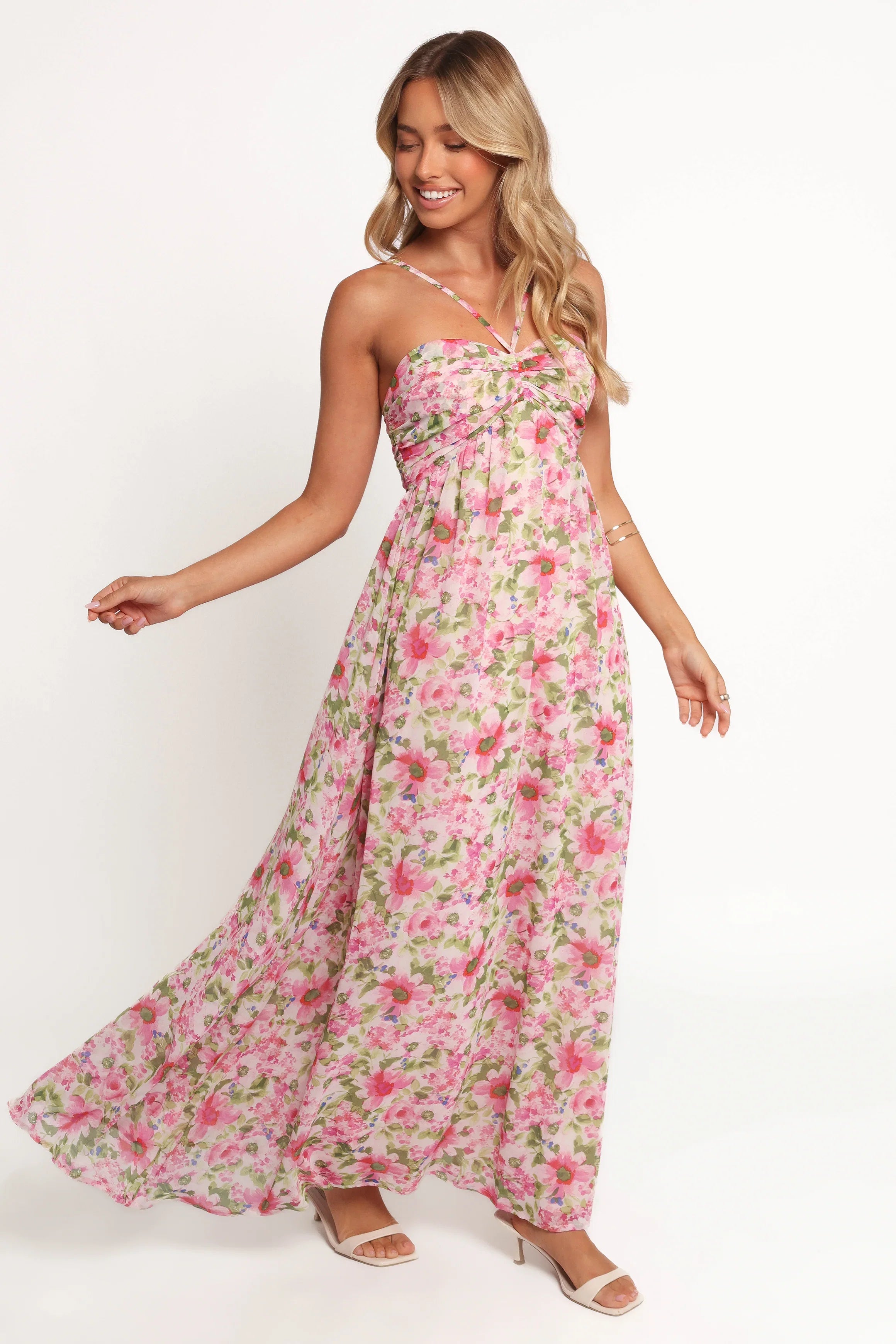Cascade Halterneck Maxi Dress Carmine Rose