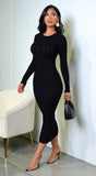 Alexandra Long Sleeve Knit Cable Midi Dress Black