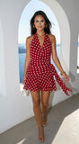 Amour Polka Dot Wrap Mini Dress Red