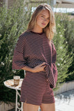 Hellen Stripe Short Set Burgundy Cream Stripe