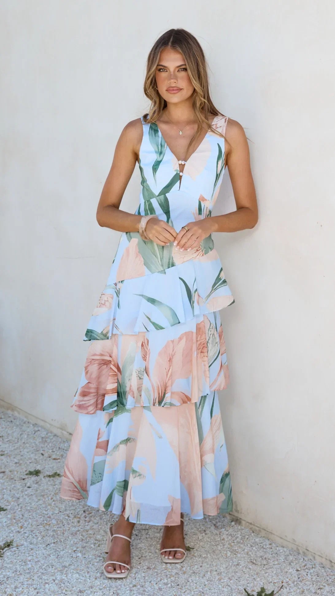 Reina Tiered Maxi Dress Blue Floral