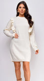 Juno Long Sleeve Ruffle Detail Sweater Mini Dress Ivory