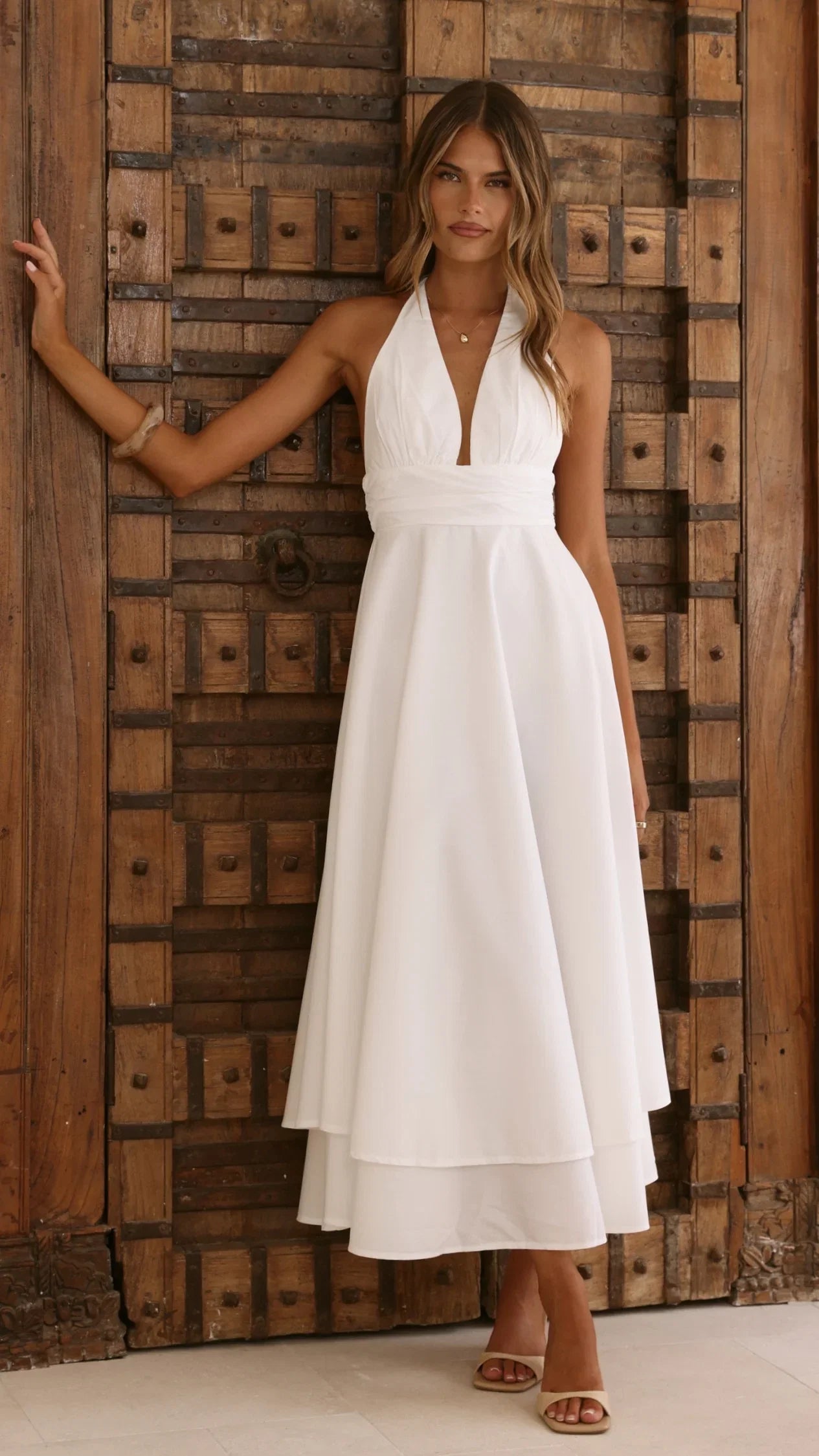 Kathy Halter Neck Maxi Dress White