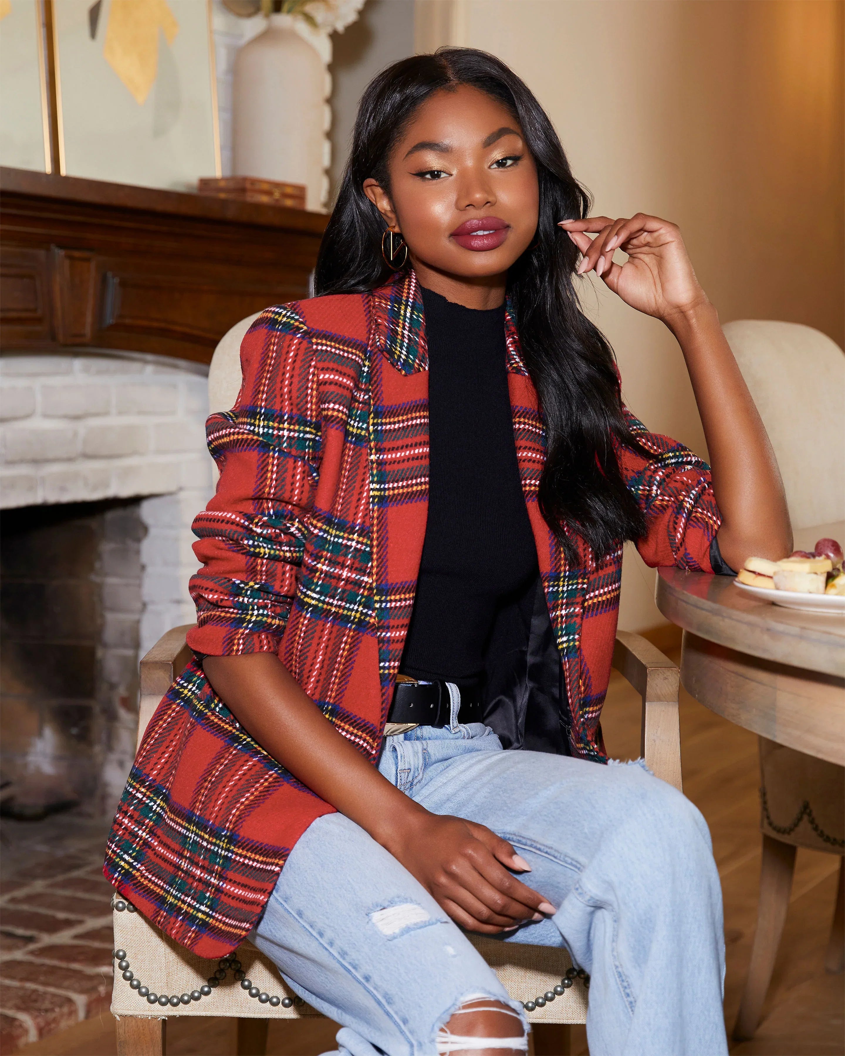 Eve Pocketed Plaid Blazer