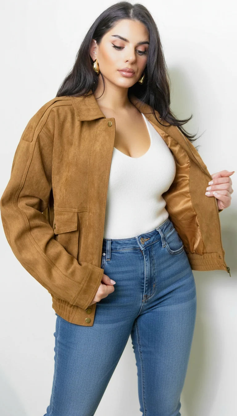 Rouxen Faux Suede Jacket Camel
