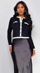 Vancouver Contrast Button Down Cardigan Black