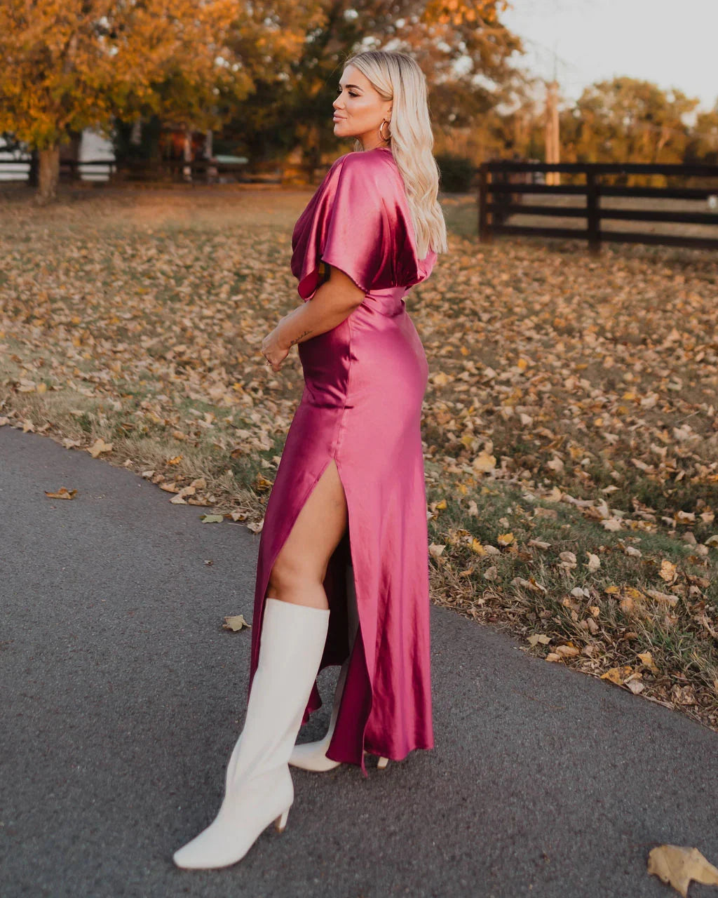 Theia Satin V Neck Maxi Dress