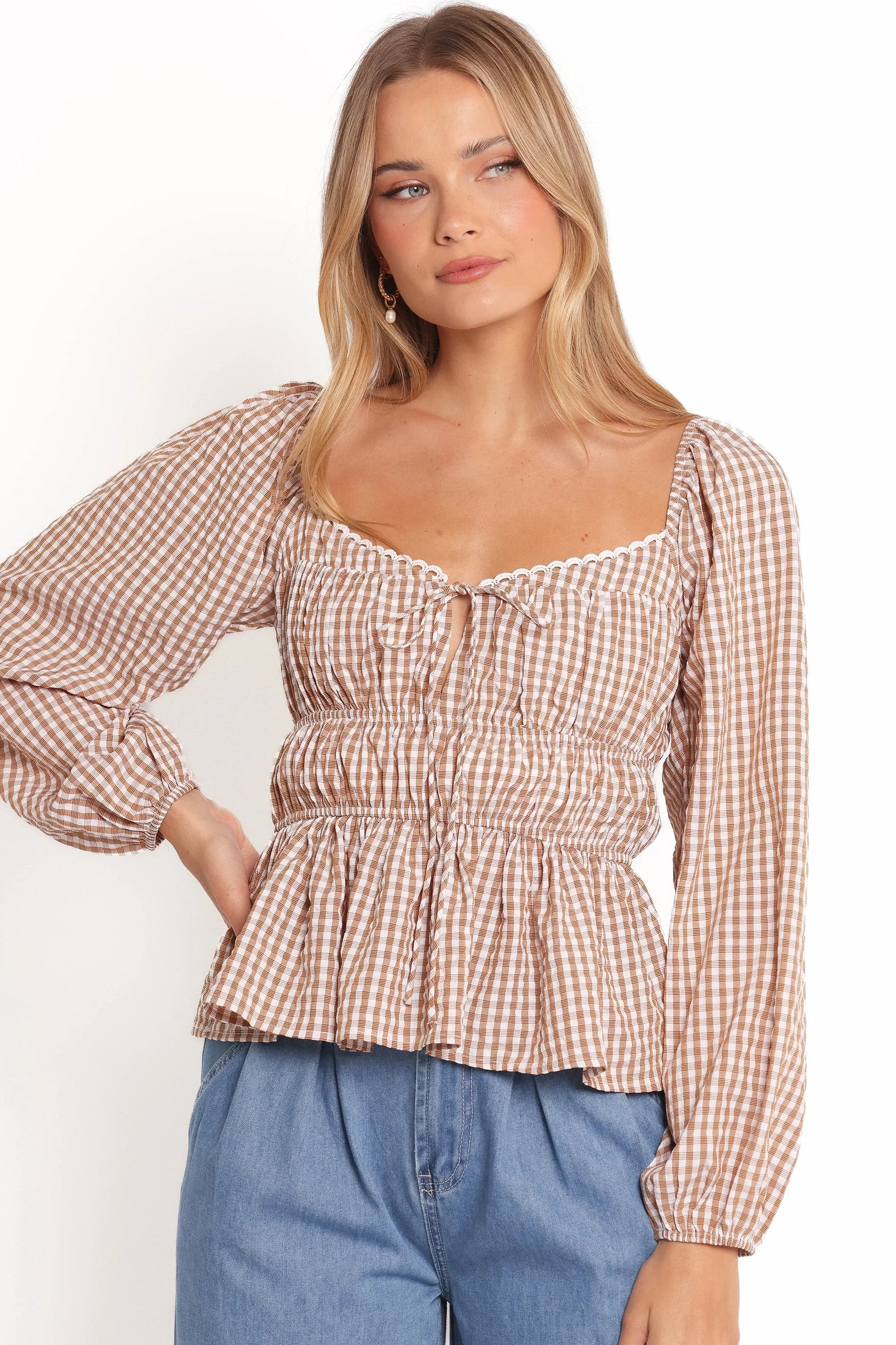 Saphia Top Brown Check