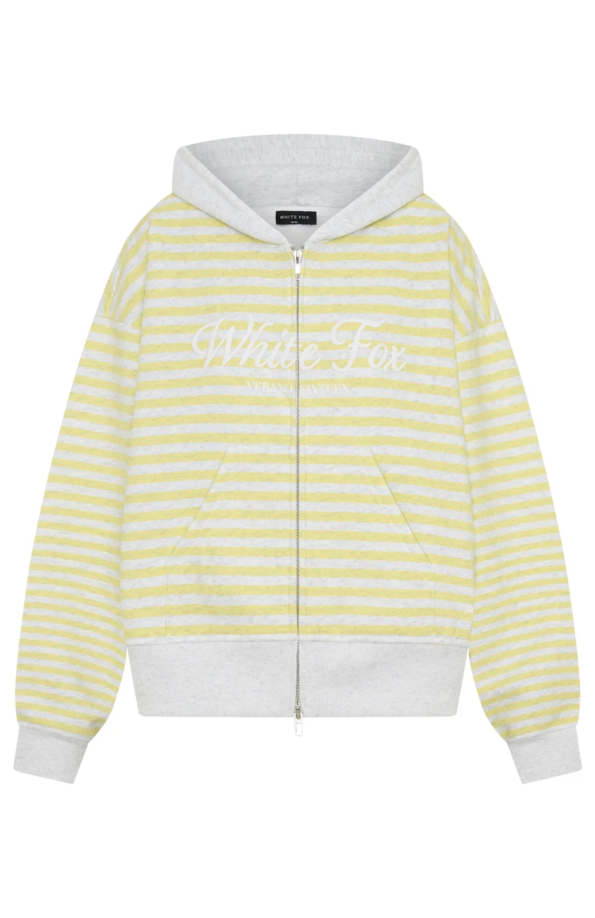 Verano Sixteen Maria Boxy Zip Front Hoodie Grey Marle Lemon Stripe