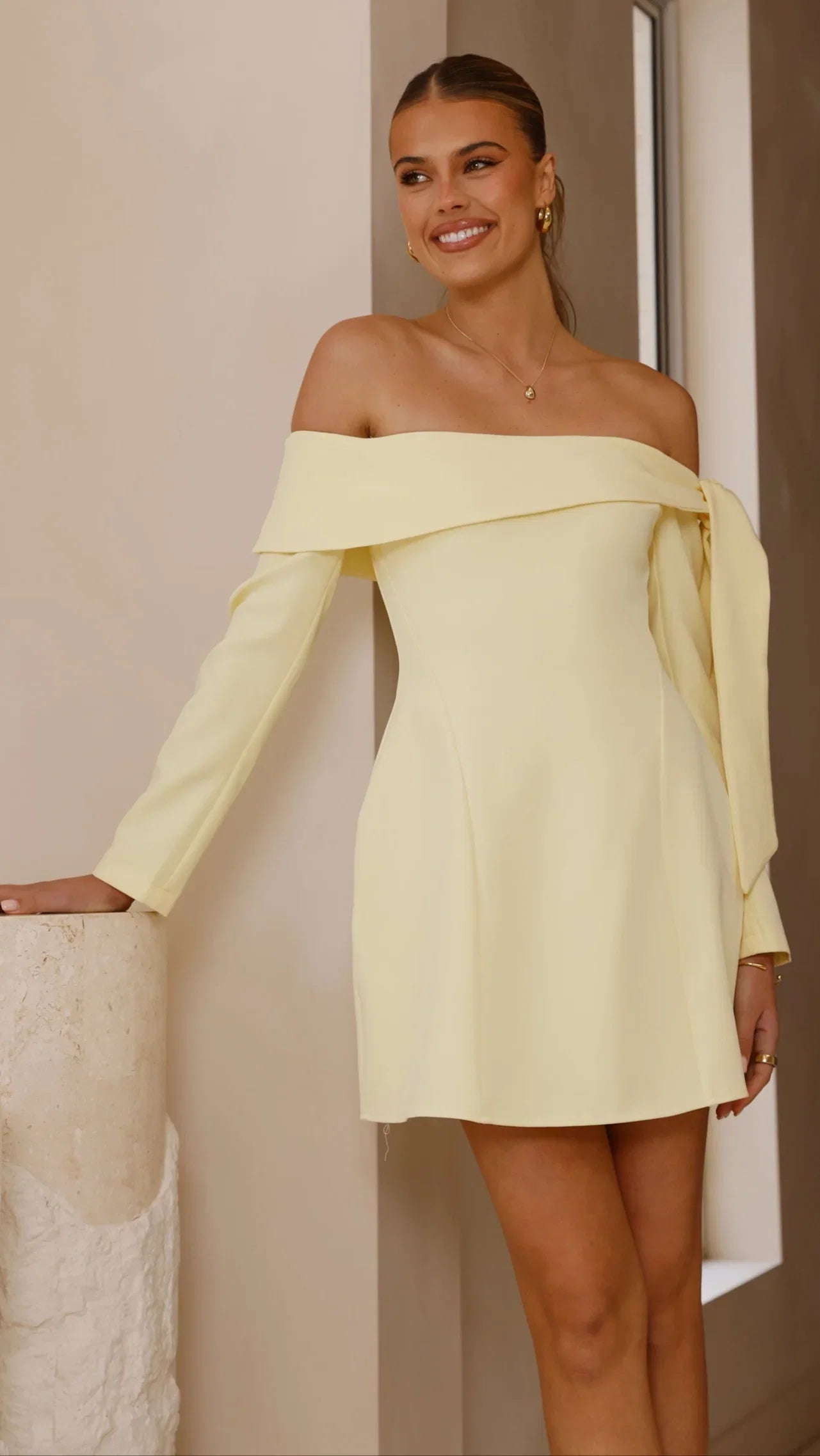 Halen Long Sleeve Mini Dress Lemon