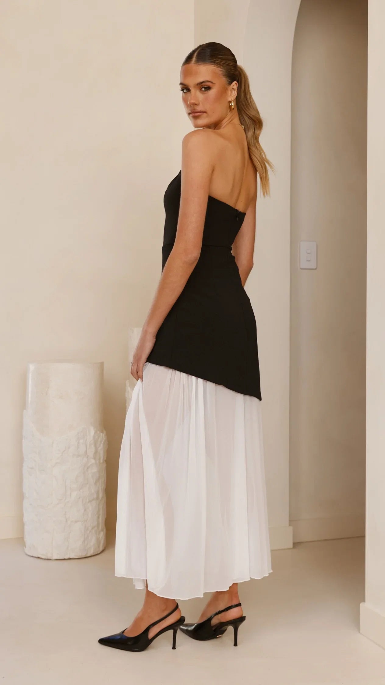Fenella Asymmetrical Maxi Dress Black White
