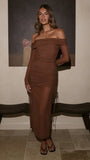 Isadora Off Shoulder Maxi Dress Chocolate