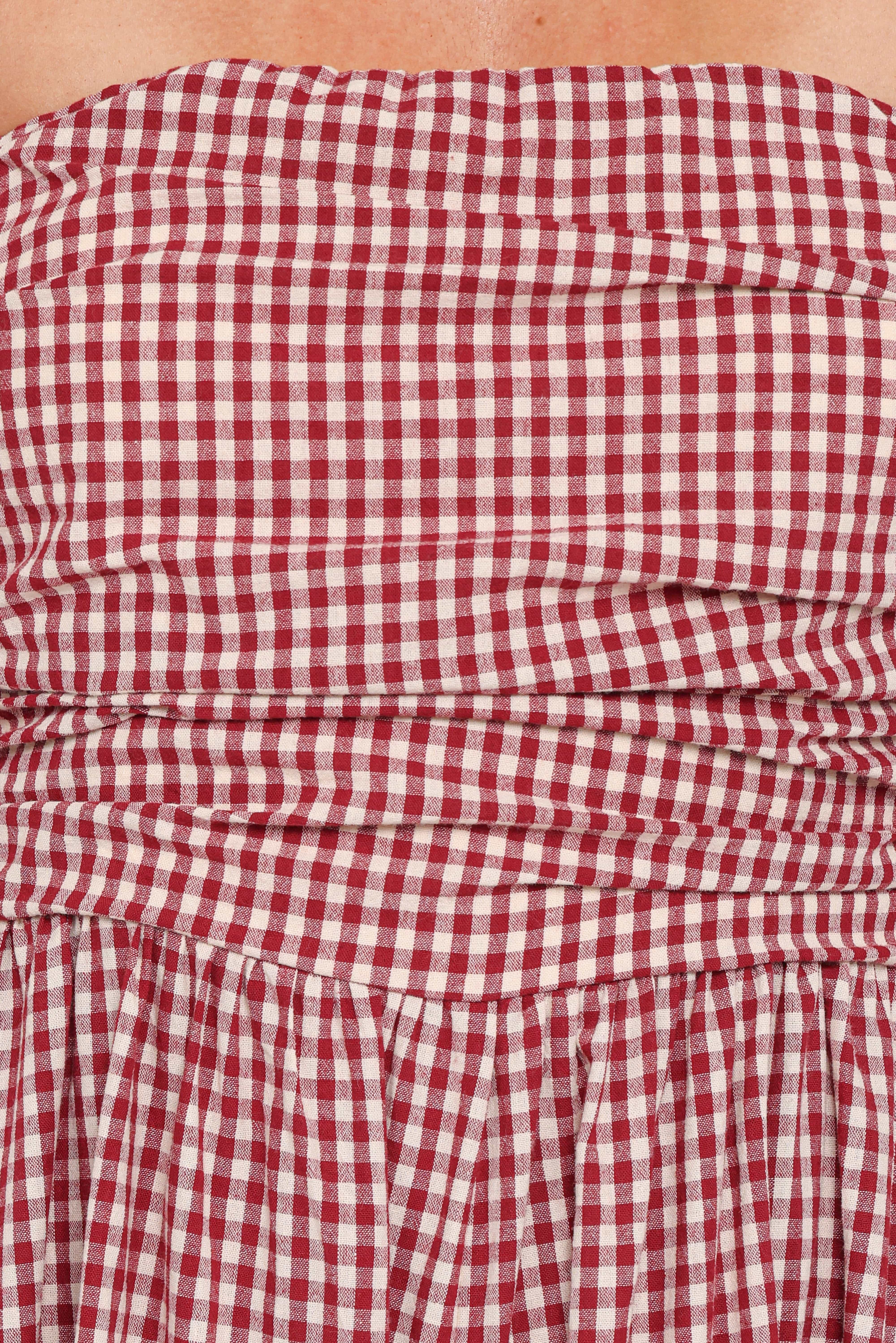 Paige Strapless Jumpsuit Red Gingham