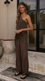 Baela One Shoulder Top Pants Set Chocolate