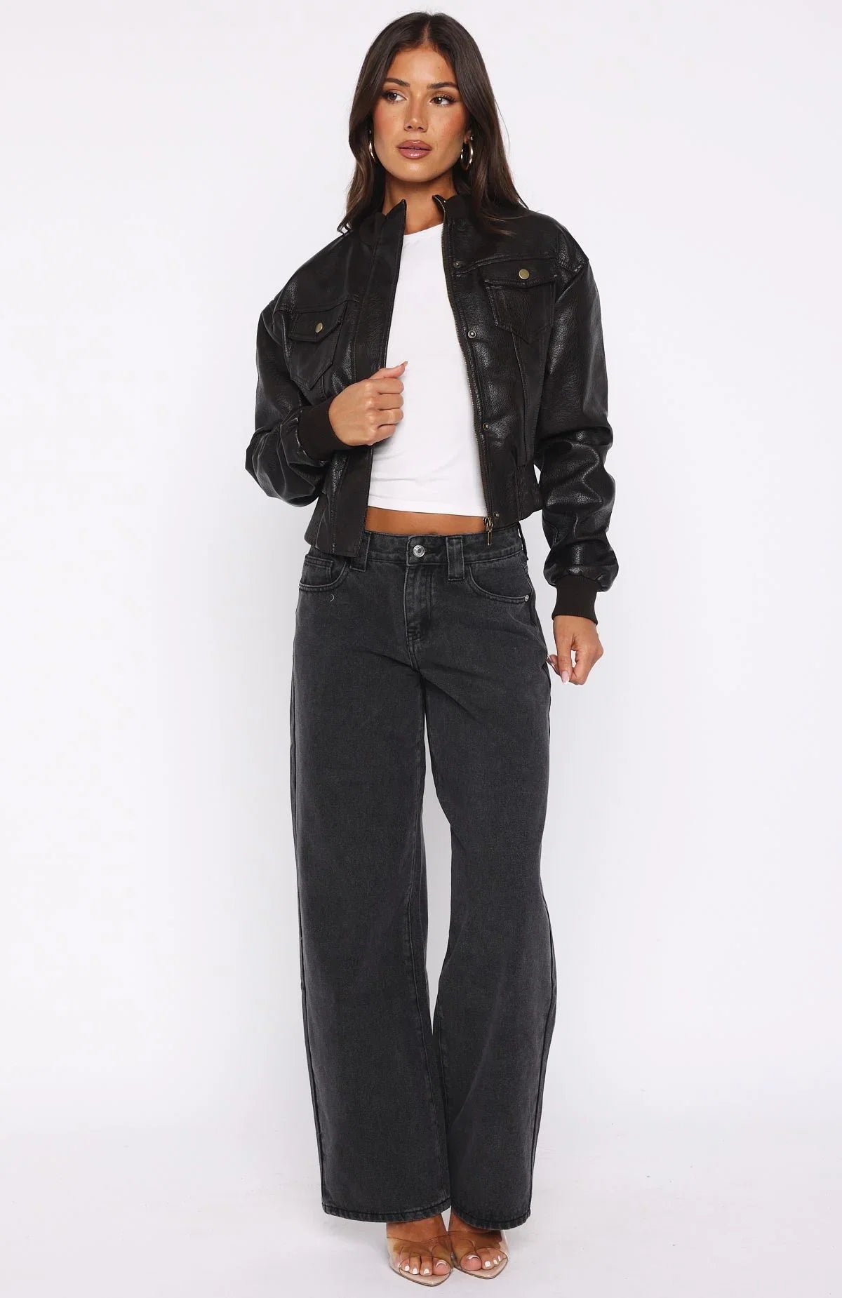Shes Sassy PU Jacket Coffee